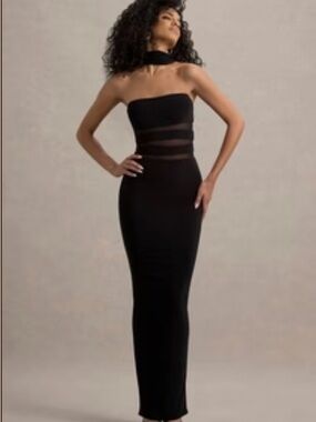 Club L London Gaia Black High Neck Cut Out Maxi Dress